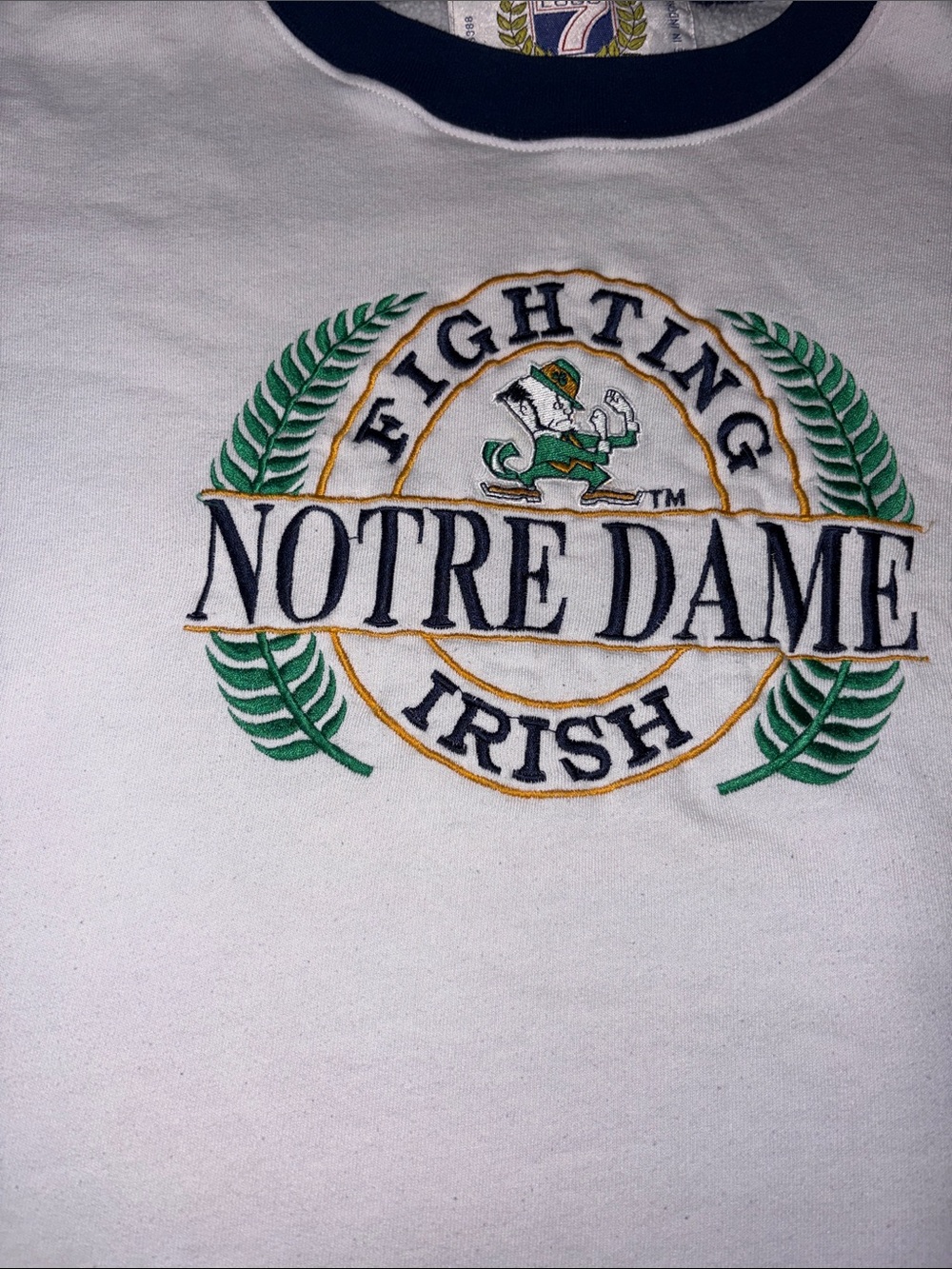 Notre Dame Irish Colorblock Crewneck Sweatshirt - Navy/White/Gold Vintage - Picture 3 of 10